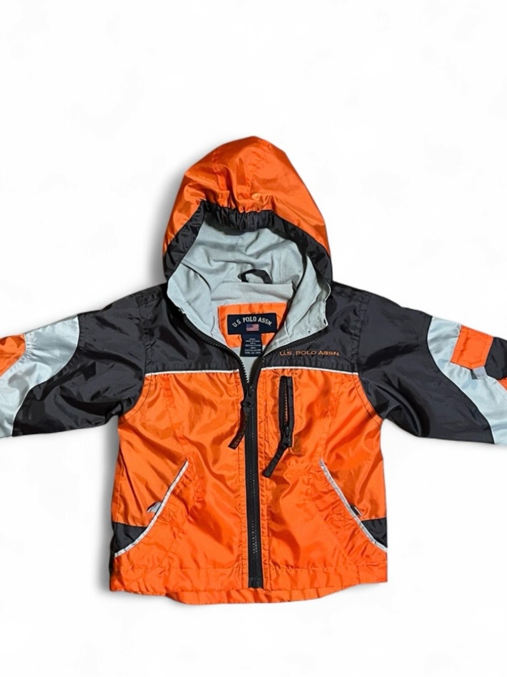 U.S. Polo Assn. Orange, Black & Gray Hooded Kids' Rain Jacket